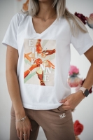T-shirt z dekoltem w kształcie litery „V” z krótkim rękawem drinki - biały