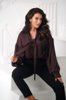 Bluzka damska elegancka wiązana pod szyją POLSKI PRODUCENT - czekolada