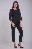 Bluzka damska z 3 plisami wizytowa POLSKI PRODUCENT duże rozmiary - czarna