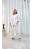 Koszula damska elegancka haftowane kwiaty – koszula wizytowa długi rękaw - kremowa