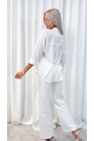 Koszula damska elegancka haftowane kwiaty – koszula wizytowa długi rękaw - kremowa