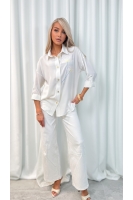 Koszula damska elegancka haftowane kwiaty – koszula wizytowa długi rękaw - kremowa