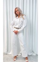 Koszula damska kremowa elegancka haft koperek złoty luźna guziki