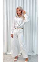 Koszula damska kremowa elegancka haft koperek złoty luźna guziki