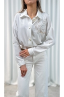 Koszula damska kremowa elegancka haft koperek złoty luźna guziki