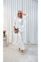 Koszula damska motyw kwiatowy ecru elegancka luźna do pracy