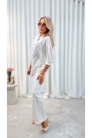 Koszula damska motyw kwiatowy ecru elegancka luźna do pracy