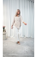 Koszula damska motyw kwiatowy jasny beż elegancka luźna do pracy