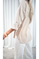 Koszula damska motyw kwiatowy jasny beż elegancka luźna do pracy