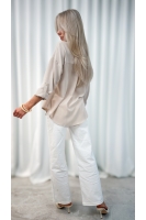 Koszula damska motyw kwiatowy jasny beż elegancka luźna do pracy