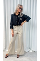 Koszula damska elegancka haftowane kwiaty – koszula wizytowa długi rękaw - czarny