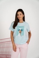 T-shirt z okrągłym dekoltem krótkim rękawem gęś - pastelowy błękit
