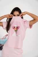 T-shirt z okrągłym dekoltem krótkim rękawem gęś - pudrowy róż