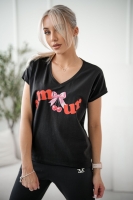 T-shirt z dekoltem w kształcie litery „V” z kimonowym rękawem amur - czarny