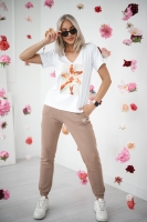 T-shirt z dekoltem w kształcie litery „V” z krótkim rękawem drinki - biały