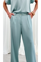 Spodnie Eleganckie Damskie Szerokie Wysoki Stan Garniturowe Premium - szałwia