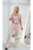 Spodnie Eleganckie Damskie Szerokie Wysoki Stan Garniturowe Premium - jasny beż