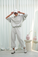 Bluza dresowa damska z kapturem oversize szeroka bawełniana z pętelki viralowa szara