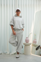 Bluza dresowa damska z kapturem oversize szeroka bawełniana z pętelki viralowa szara
