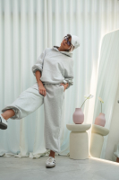 Bluza dresowa damska z kapturem oversize szeroka bawełniana z pętelki viralowa szara