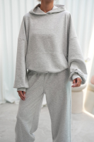 Bluza dresowa damska z kapturem oversize szeroka bawełniana z pętelki viralowa szara