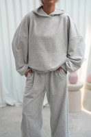 Bluza dresowa damska z kapturem oversize szeroka bawełniana z pętelki viralowa szara