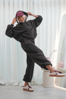 Bluza dresowa damska z kapturem oversize szeroka bawełniana z pętelki viralowa dark chocolate