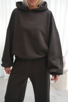 Bluza dresowa damska z kapturem oversize szeroka bawełniana z pętelki viralowa dark chocolate