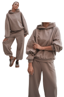Bluza dresowa damska z kapturem oversize szeroka bawełniana z pętelki viralowa cappuccino