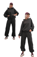 Bluza dresowa damska z kapturem oversize szeroka bawełniana z pętelki viralowa dark chocolate