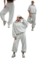 Komplet dresowy damski viralowa oversize bluza spodnie baggy bawełniane z pętelki szary