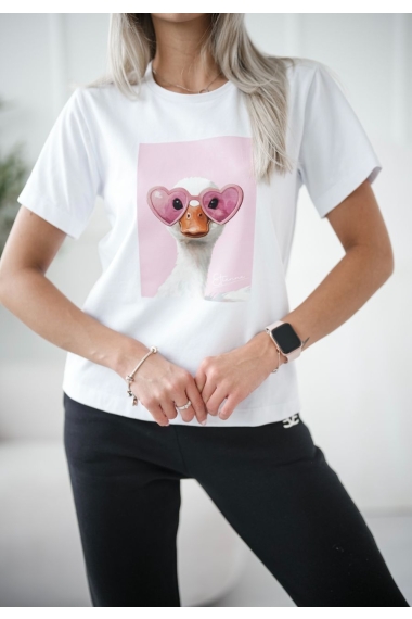 T-shirt z okrągłym dekoltem krótkim rękawem gęś - biały