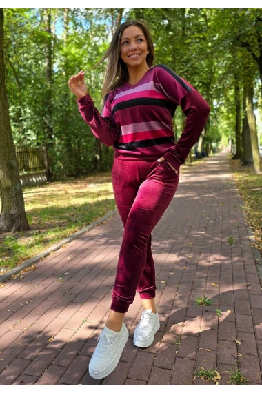 Dres welurowy, dekolt w serek - bordo