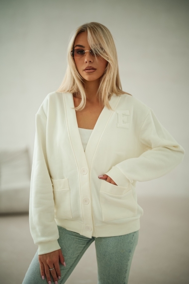 Bluza kardigan z kieszeniami - śmietana