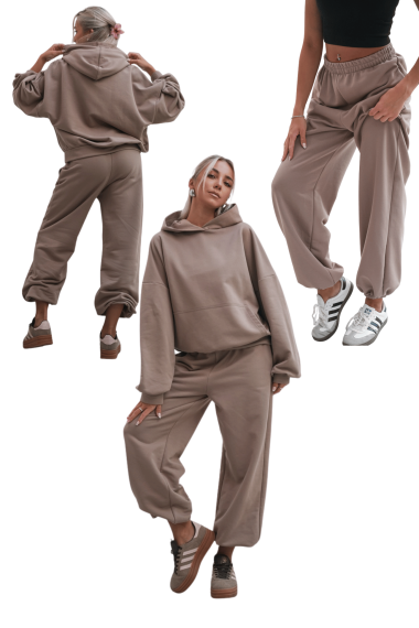 Komplet dresowy damski viralowa oversize bluza spodnie baggy bawełniane z pętelki cappuccino Komplet dresowy damski viralowa oversize bluza spodnie baggy bawełniane z pętelki cappuccino
