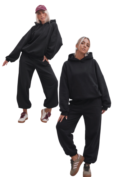 Bluza dresowa damska z kapturem oversize szeroka bawełniana z pętelki viralowa czarna Bluza dresowa damska z kapturem oversize szeroka bawełniana z pętelki viralowa czarna