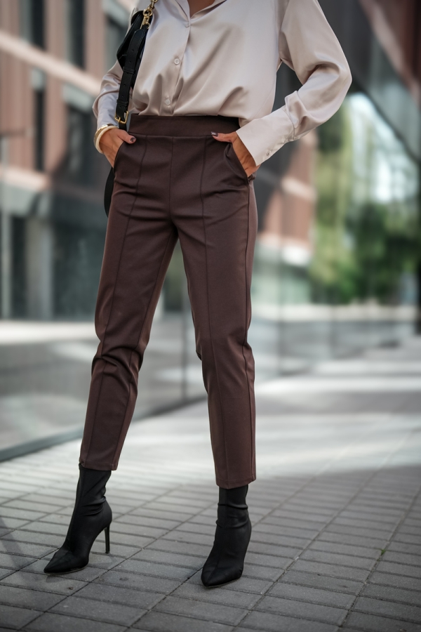 ETIENNE spodnie cygaretki z dzianiny gorzka czekolada