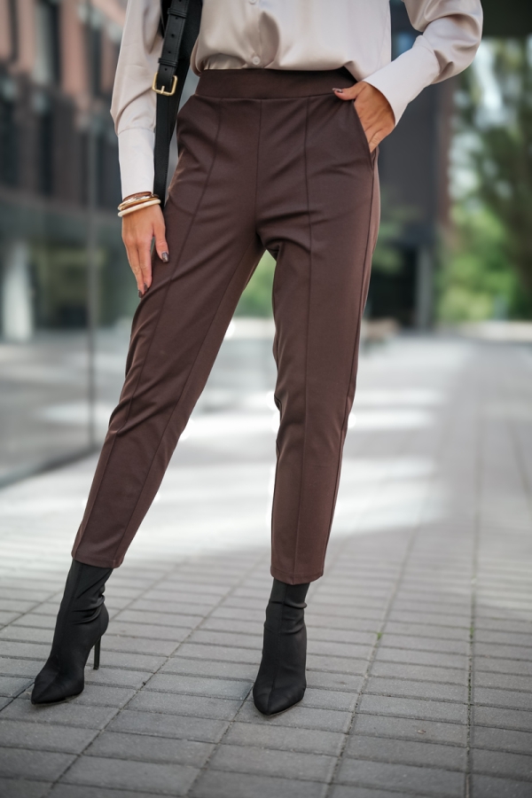 ETIENNE spodnie cygaretki z dzianiny gorzka czekolada