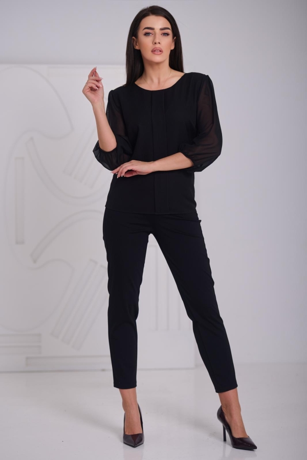 Bluzka damska z plisą wizytowa POLSKI PRODUCENT duże rozmiary - czarna