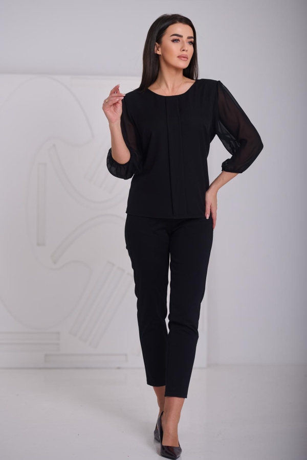 Bluzka damska z plisą wizytowa POLSKI PRODUCENT duże rozmiary - czarna