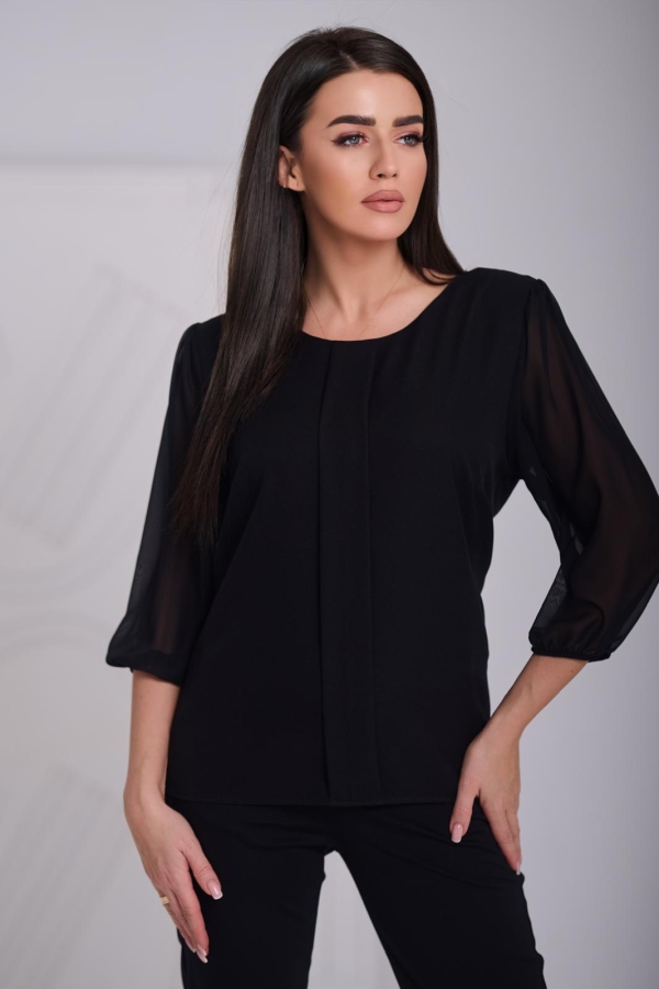 Bluzka damska z plisą wizytowa POLSKI PRODUCENT duże rozmiary - czarna