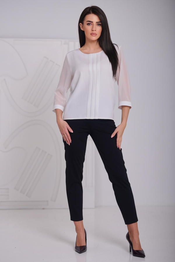 Bluzka damska z 3 plisami wizytowa POLSKI PRODUCENT duże rozmiary - kremowa