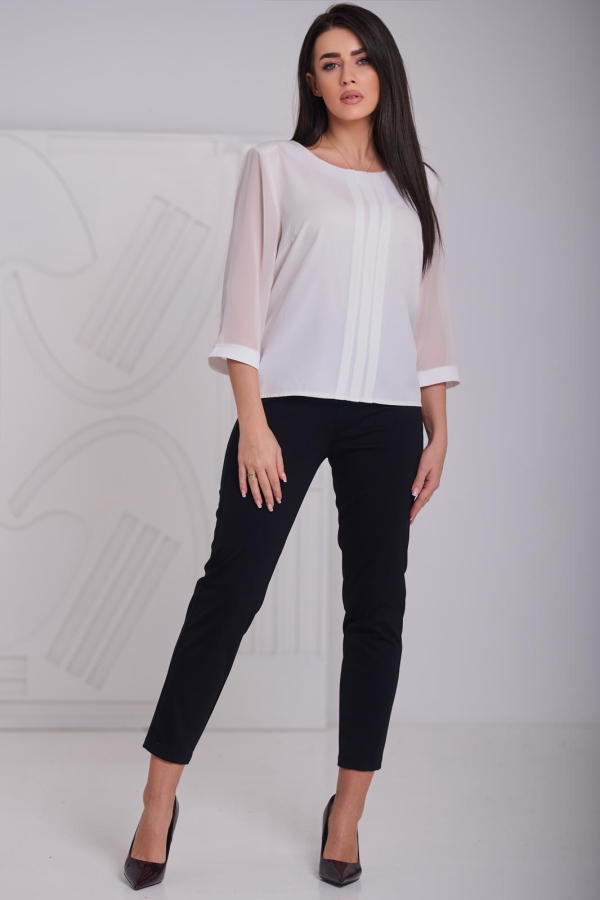 Bluzka damska z 3 plisami wizytowa POLSKI PRODUCENT duże rozmiary - kremowa