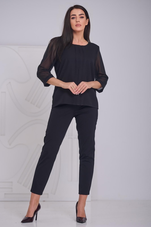 Bluzka damska z 3 plisami wizytowa POLSKI PRODUCENT duże rozmiary - czarna