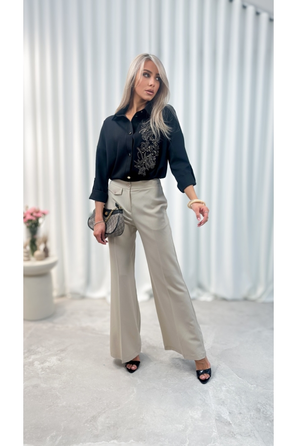 Koszula damska motyw kwiatowy czarna elegancka luźna do pracy