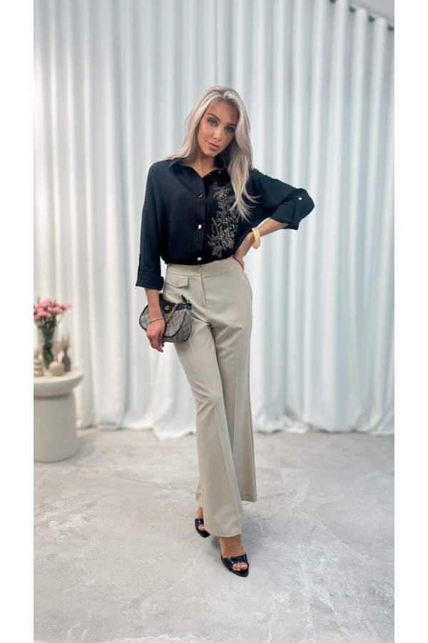 Koszula damska motyw kwiatowy czarna elegancka luźna do pracy