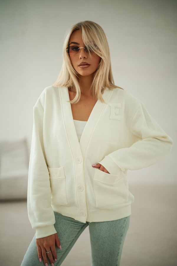 Bluza kardigan z kieszeniami - śmietana