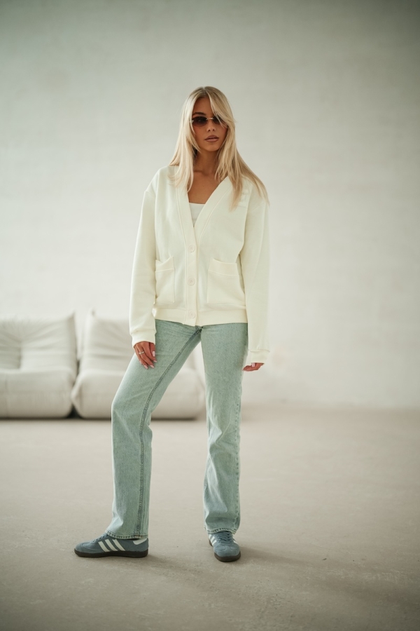 Bluza kardigan z kieszeniami - śmietana