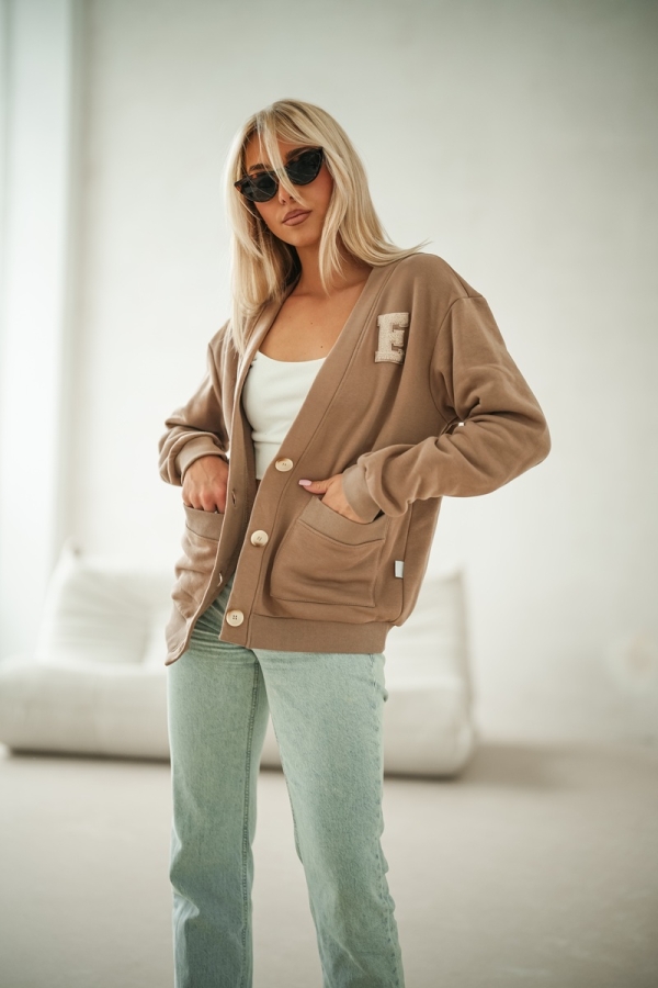 Bluza kardigan z kieszeniami - mocca