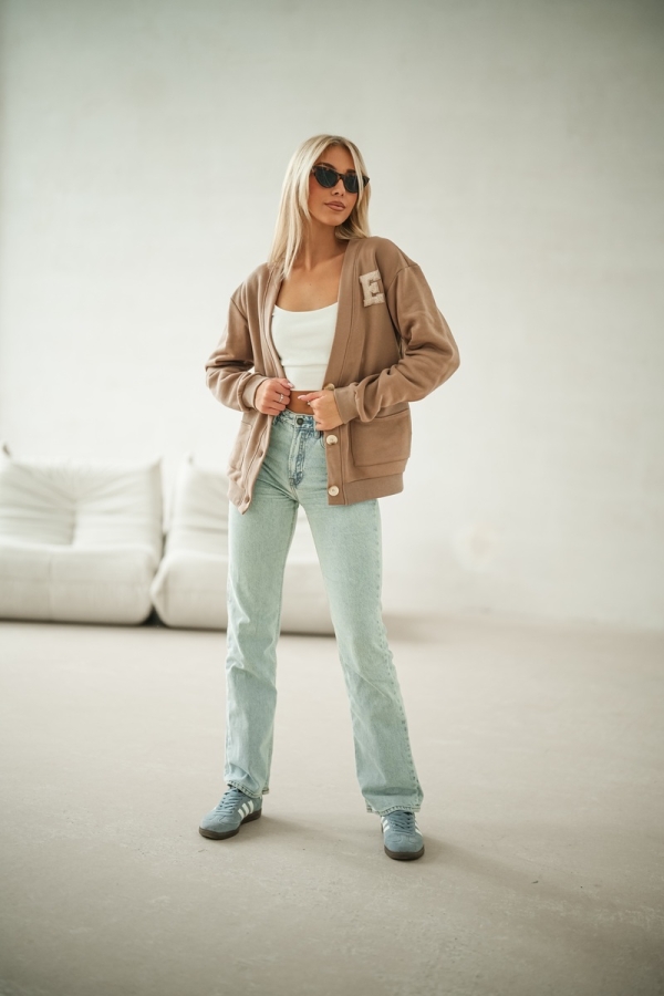 Bluza kardigan z kieszeniami - mocca